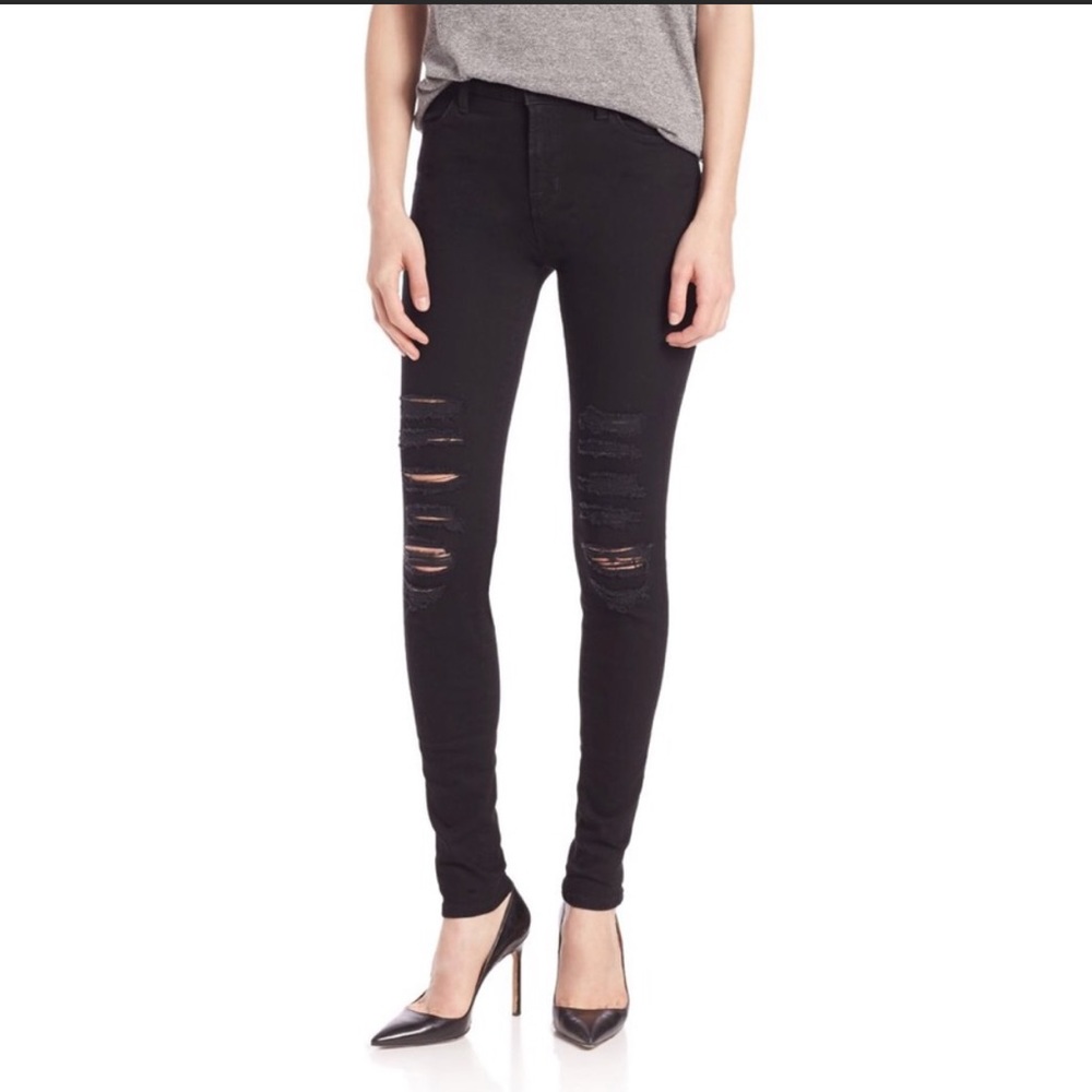 J Brand high rise distressed skinny black jeans